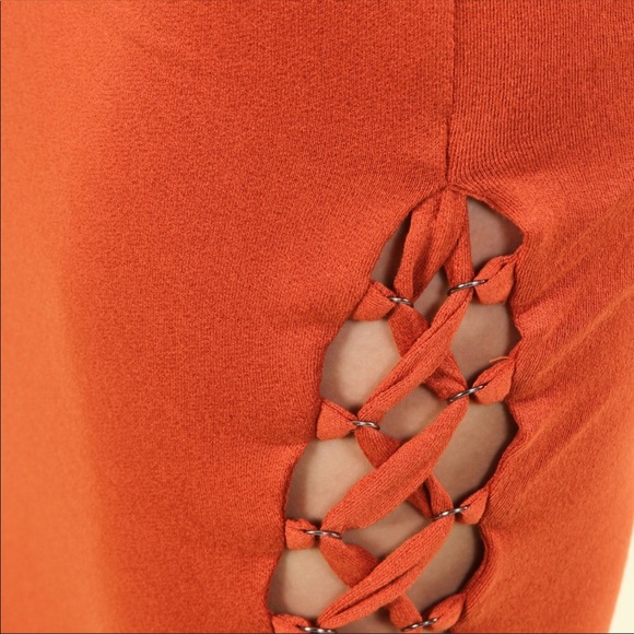 Burnt orange lace up midi skirt - Picture 3 of 4